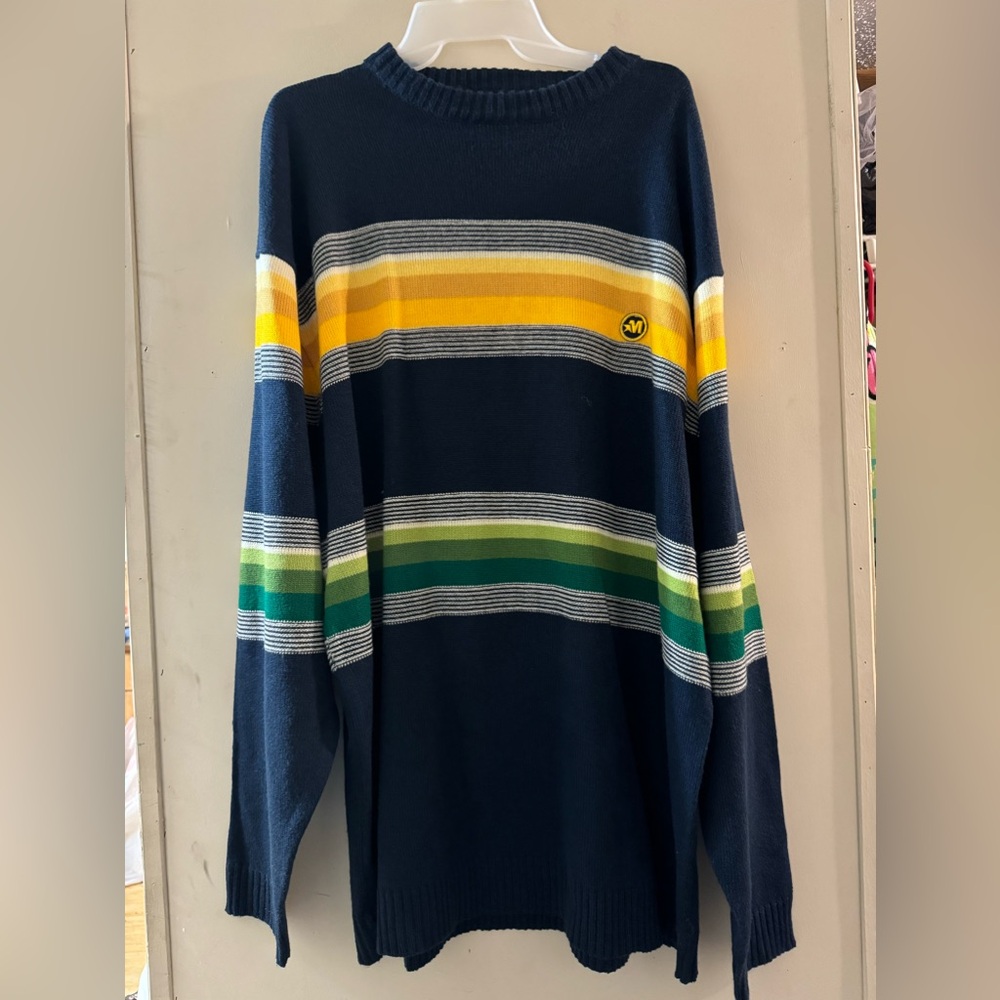 Vintage Mecca Sweater Mens XXL Pullover Green Yellow Stripe Knit Casual